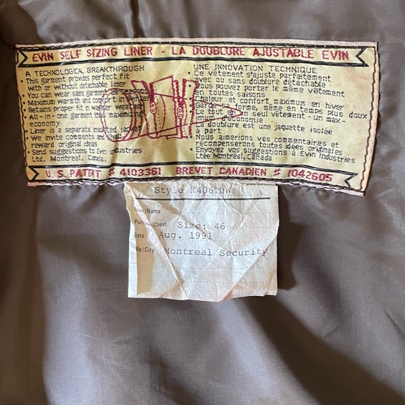 Vintage Protector Montreal Security Winter  Bomber Jacket Sz 46 Long Brown - Picture 11 of 16